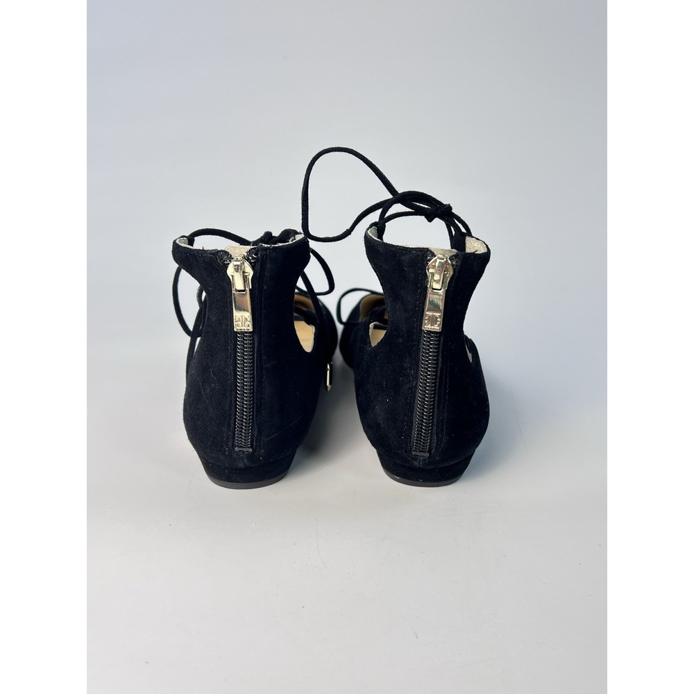 Ivanka Trump Tropica Womens 8.5M Black Suede Pointed Toe Lace Up Ankle Zip Flats - Picture 7 of 13